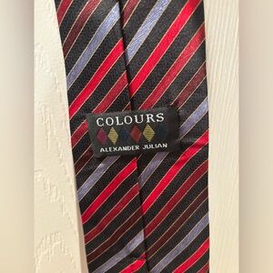 Alexander Julian Red and Black Striped Tie 100% silk